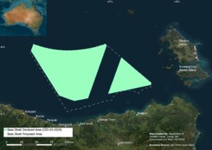 A map showing the declared Bass Strait offshore wind zone.