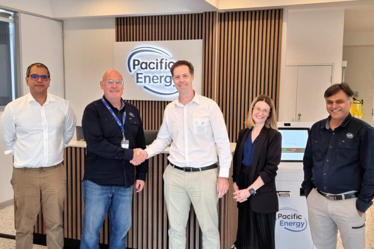 Pacific Energy's Ashvin Seetulsingh, Sean Blythe, Sylvia Filipowicz and Deepak Mistry, with Eric May (FEnEx CRC) in the middle. Image: Pacific Energy
